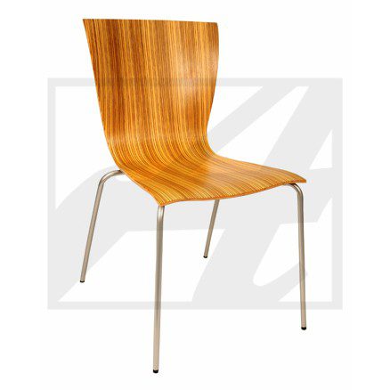 Modern wooden chair with metal legs on a white background.