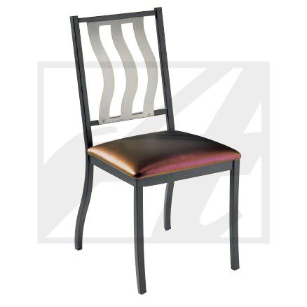 Elegant black metal chair with a cushioned seat.