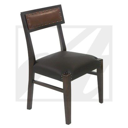Dark wooden chair with cushioned seat and backrest.