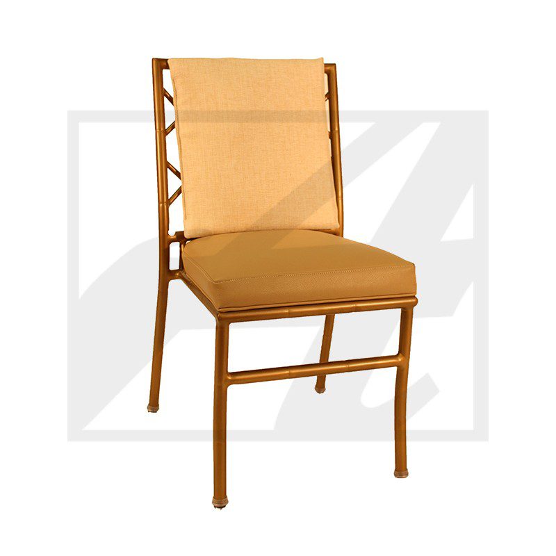 Modern chair with a beige cushioned seat and backrest.