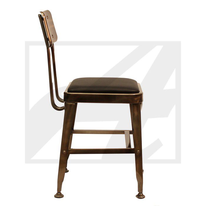 Industrial-style metal chair with a cushioned seat and backrest.