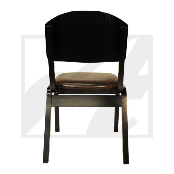 Black wooden chair with a simple design and cushioned seat.