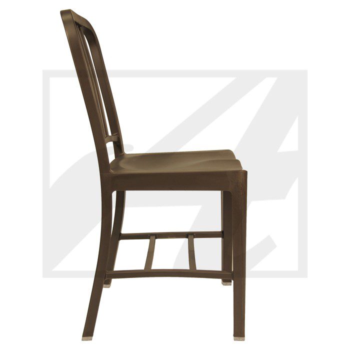 Side view of a classic wooden chair with a cushioned seat and backrest.