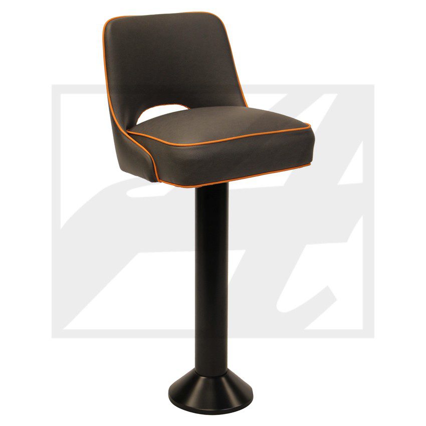 Modern black bar stool with cushioned seat and backrest.