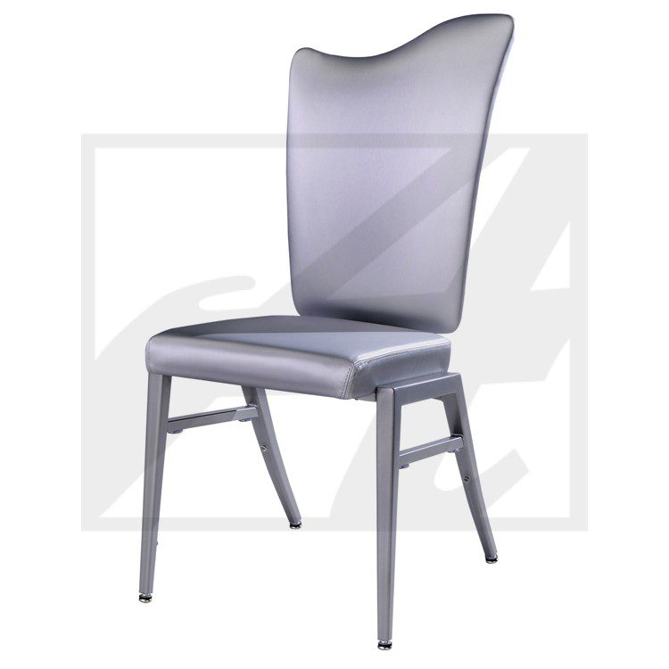 Modern purple dining chair with a sleek, curved backrest and cushioned seat.