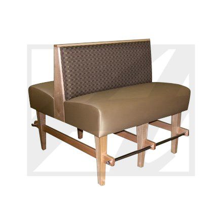 Upholstered brown bench with wooden frame and cushioned backrest.