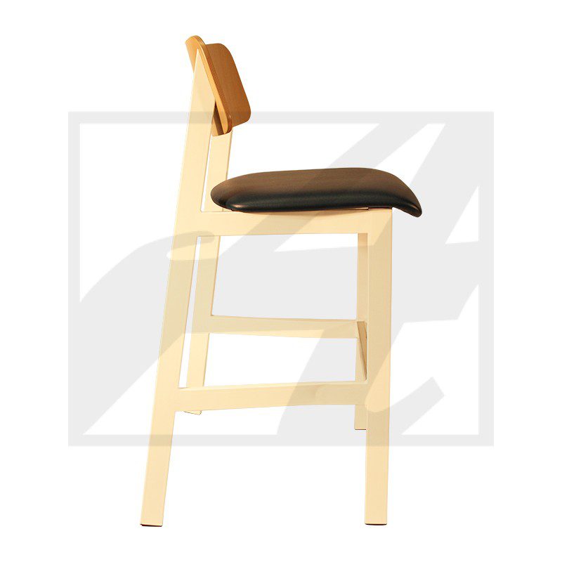 Minimalist wooden chair with a cushioned seat and backrest.
