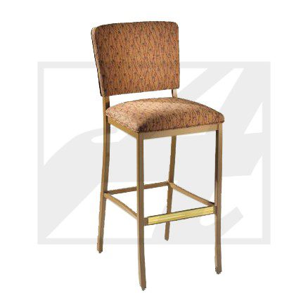 Stylish brown cushioned bar stool with a wooden frame and footrest.