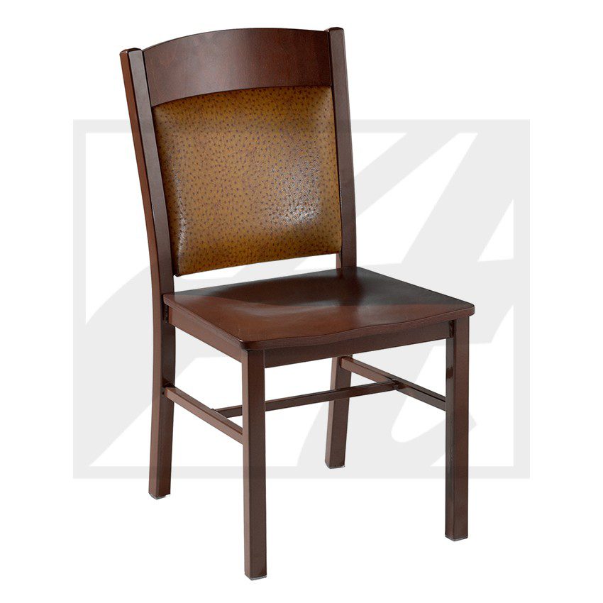 Classic wooden chair with a cushioned backrest.