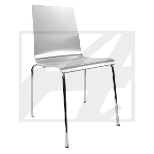 Sleek modern chair with metal legs and a transparent backrest.