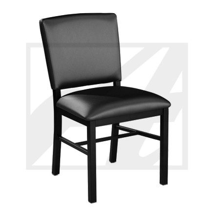 Black wooden chair with cushioned seat and backrest.