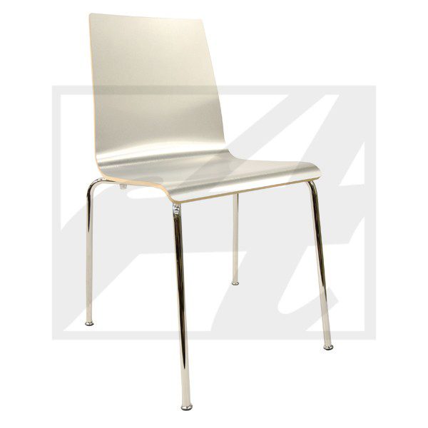 Minimalist white chair with metal legs.