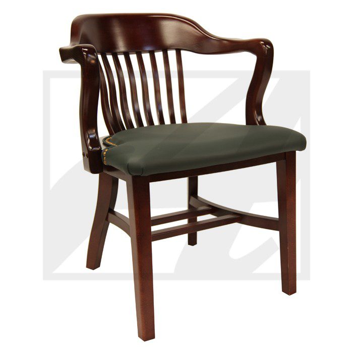 Classic wooden armchair with a cushioned seat and elegant curved backrest.