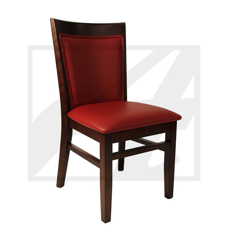 Elegant wooden chair with red cushioned seat and backrest.