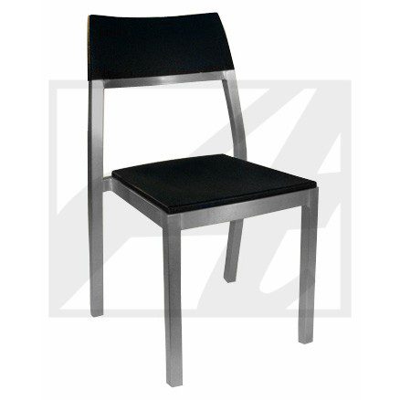 Modern black chair with sleek metal frame and cushioned seat.
