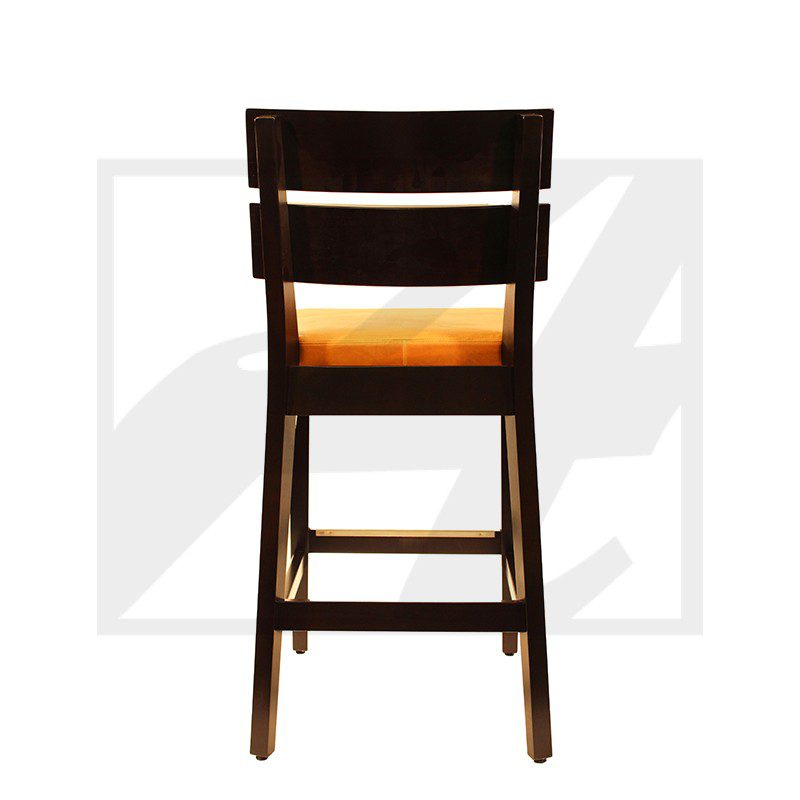 Wooden chair with a dark finish and a light wooden seat.