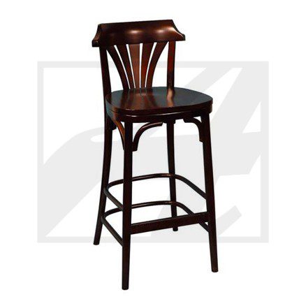 Elegant wooden bar stool with a cushioned seat and backrest.