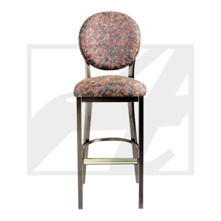 Elegant bar stool with floral upholstery and wooden frame.