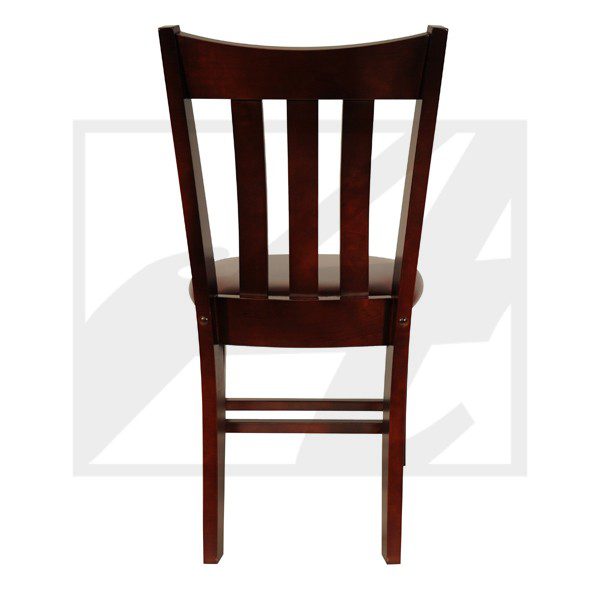 Dark wooden chair with vertical slats on the backrest.