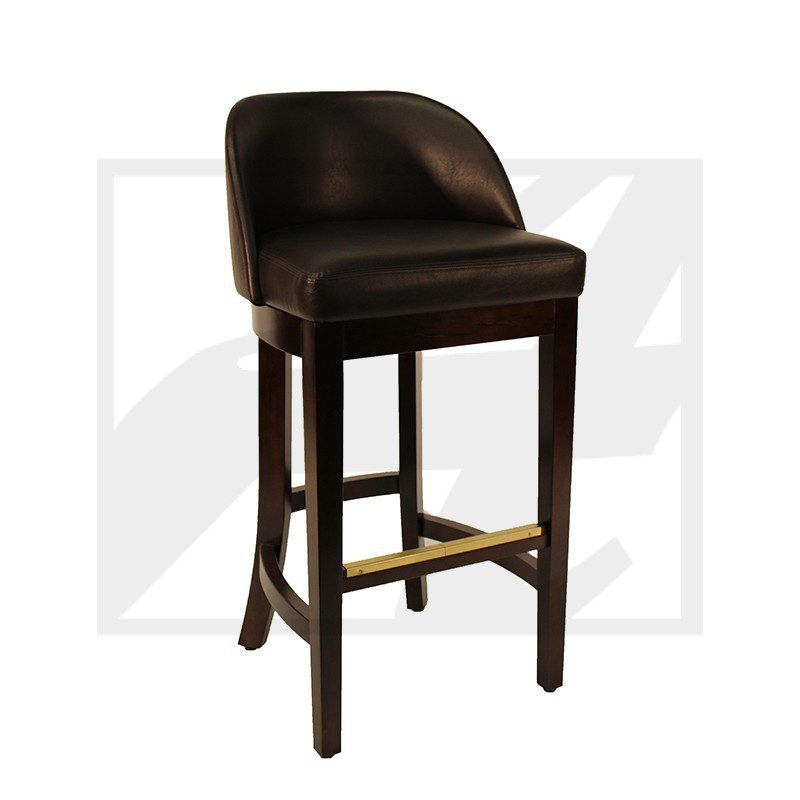 Elegant dark brown bar stool with a cushioned seat and backrest.