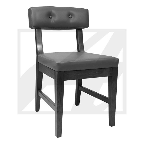 Black wooden chair with cushioned seat and backrest.