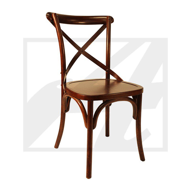 Elegant wooden chair with a curved backrest and woven seat.