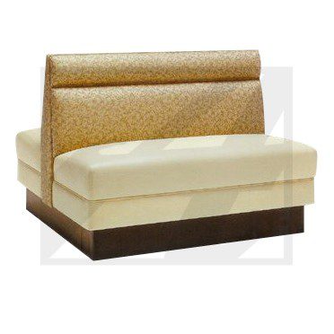 Two-tone restaurant booth seating with cushioned back and seat.