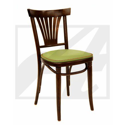 Classic wooden chair with a green cushioned seat.