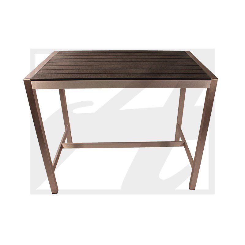 Simple wooden desk with a dark finish and minimalistic design.