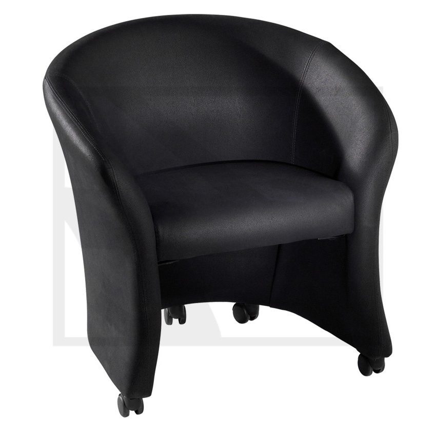 Sleek black modern armchair with curved design.