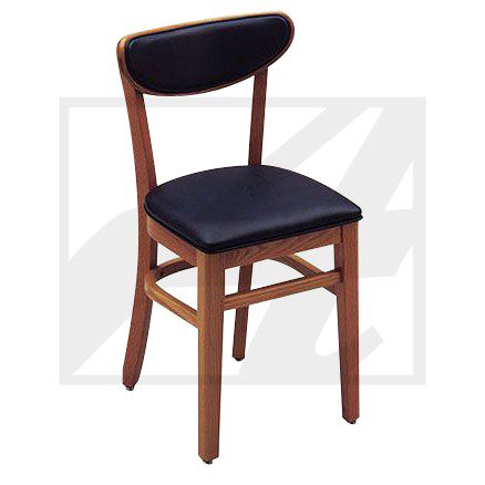 Elegant wooden chair with black cushioned seat and backrest.