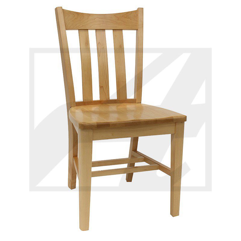 Simple wooden chair with vertical slats and natural finish.