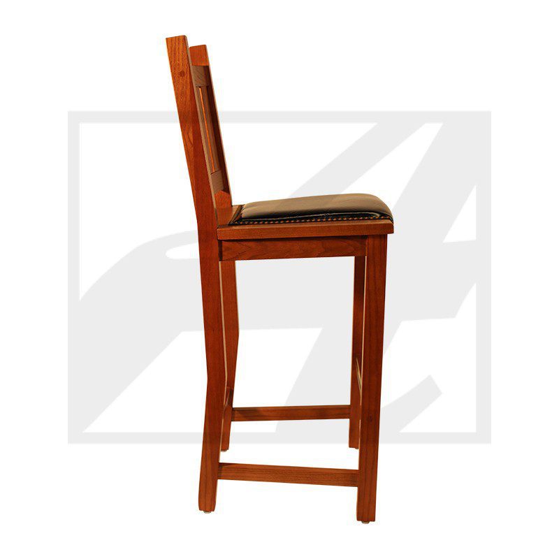 Wooden bar stool with a cushioned seat.