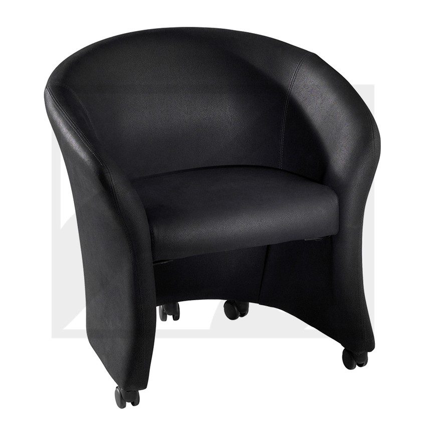 Black modern armchair with curved back and cushioned seat.