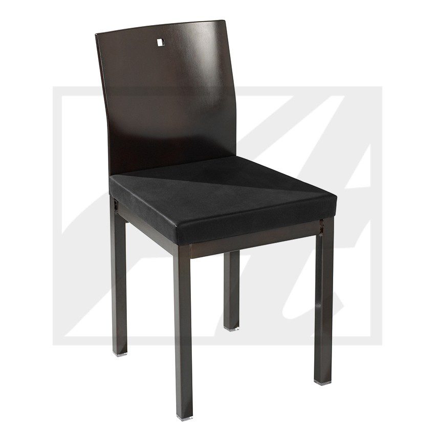 Sleek black modern chair with a glossy backrest and cushioned seat.