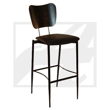 Modern black bar stool with cushioned seat and backrest.