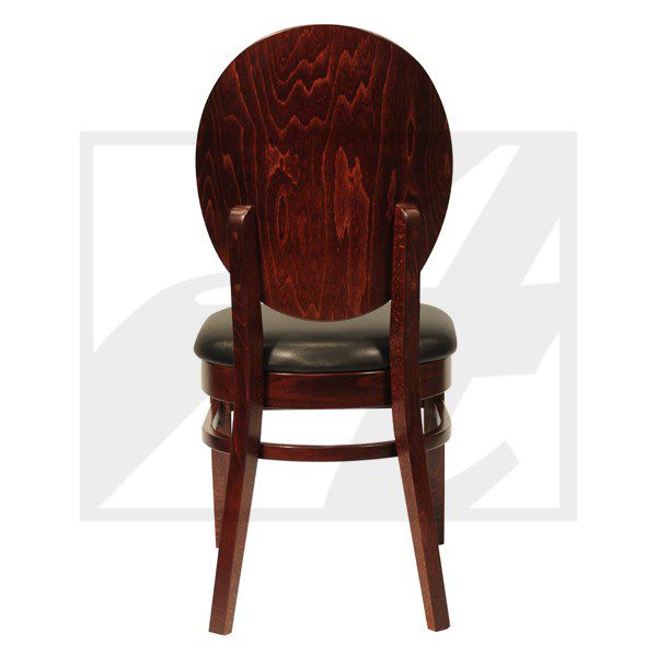 A classic wooden chair with a rounded backrest and cushioned seat.