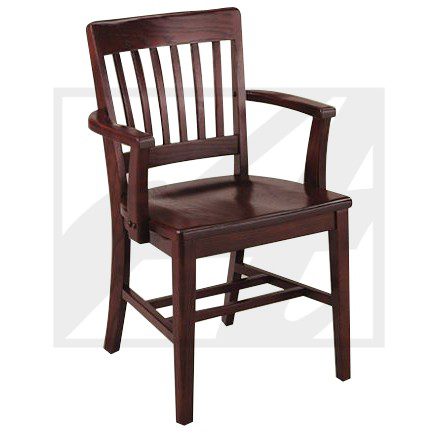 Classic wooden armchair with vertical slats and sturdy legs.