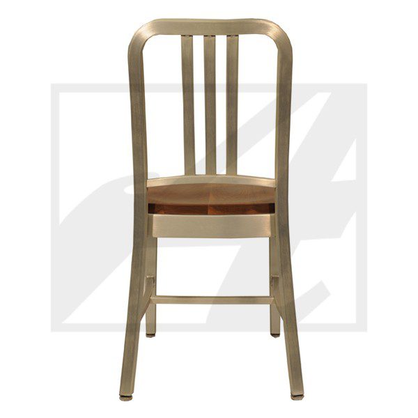 Wooden chair with a curved backrest and slatted design.