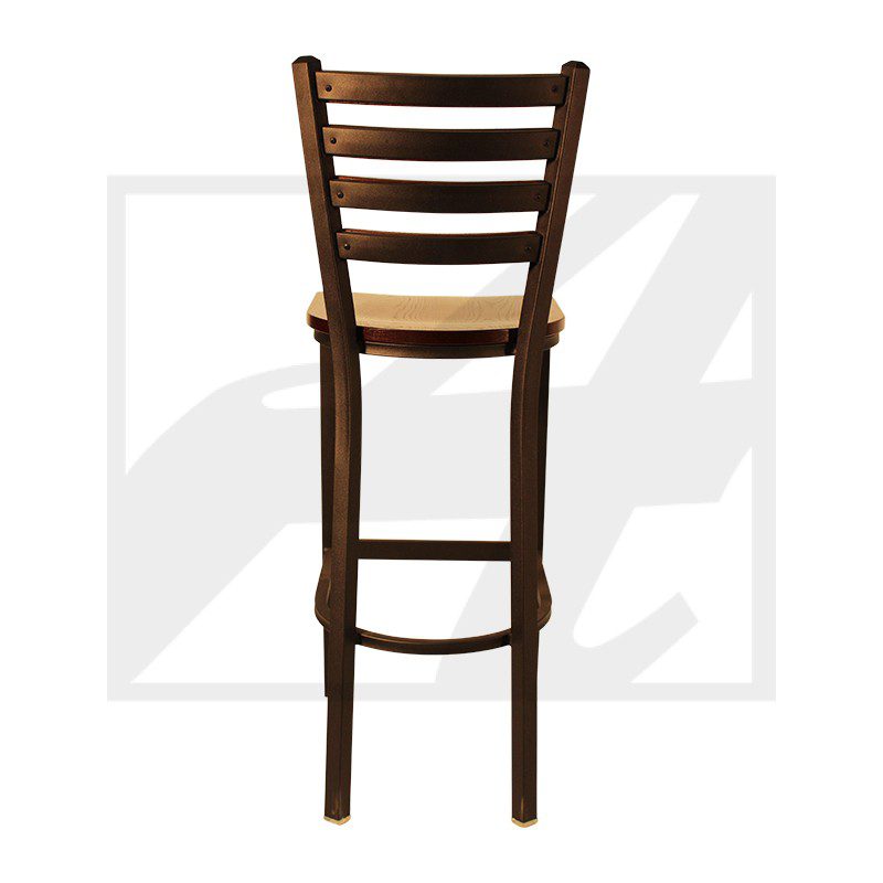 Tall wooden bar stool with a ladder-back design.