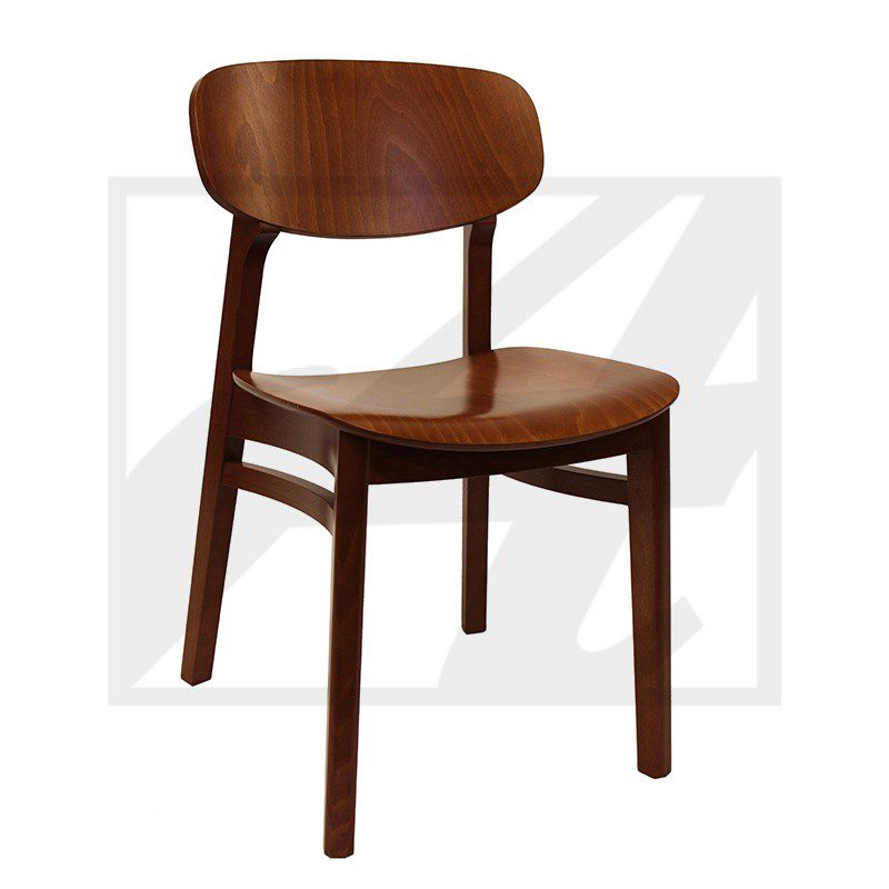Elegant wooden chair with a curved backrest and cushioned seat.