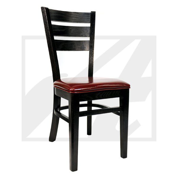 Black wooden chair with a red cushioned seat.