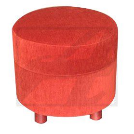 Red cylindrical ottoman with three short legs.