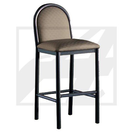 Elegant bar stool with black frame and cushioned beige seat and backrest.