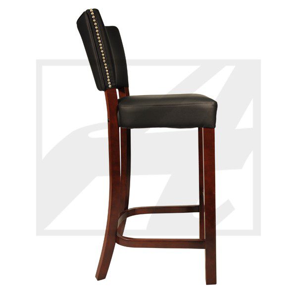Elegant bar stool with dark wood and cushioned seat.
