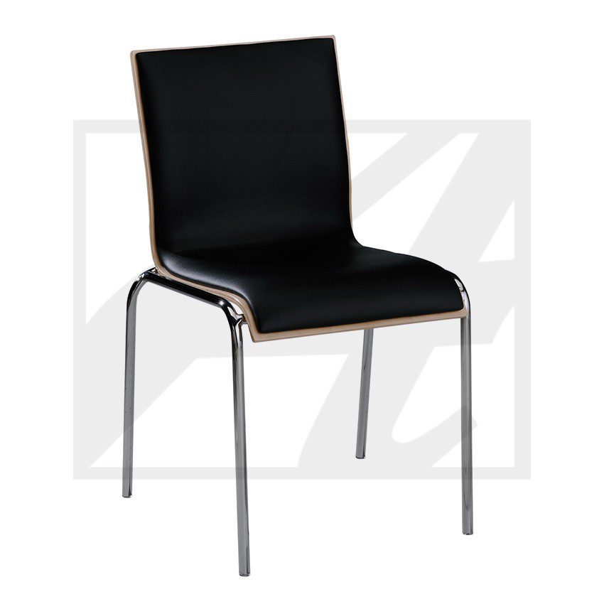 Modern black chair with chrome legs.