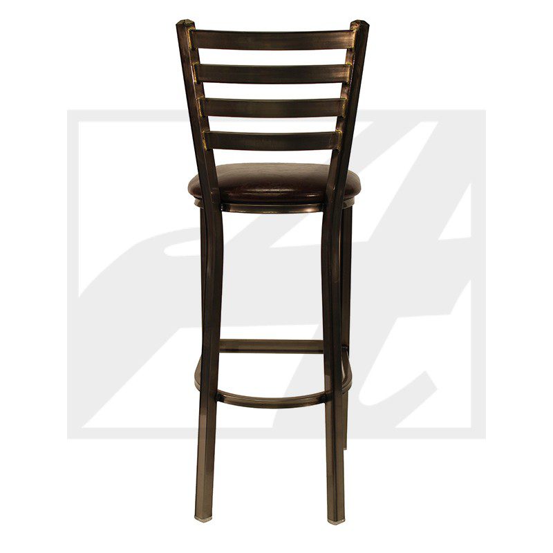 Tall wooden bar stool with a ladder-back design.