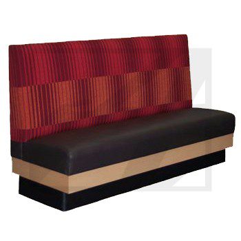 Modern restaurant booth seating with red and black upholstery.