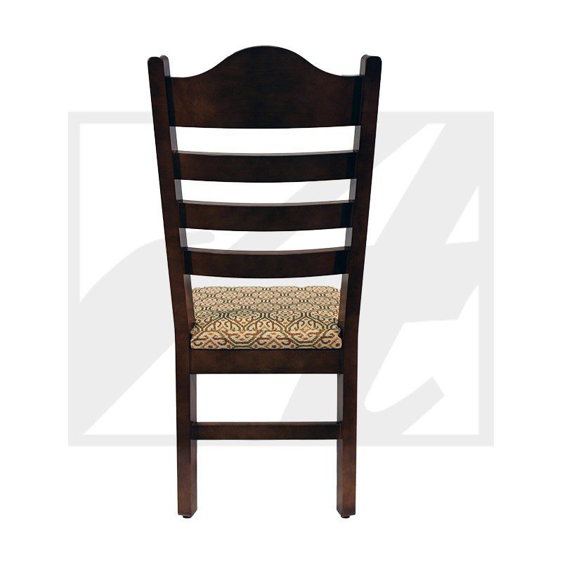 Wooden chair with a woven seat and dark finish.