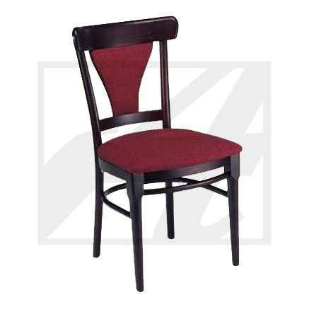 Elegant wooden chair with red cushioned seat and backrest.